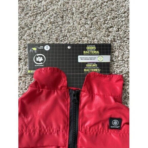 silver paw dog Red Rain Coat Size Medium Full Zip Bungee Cord Eliminate Mold - Picture 6 of 15